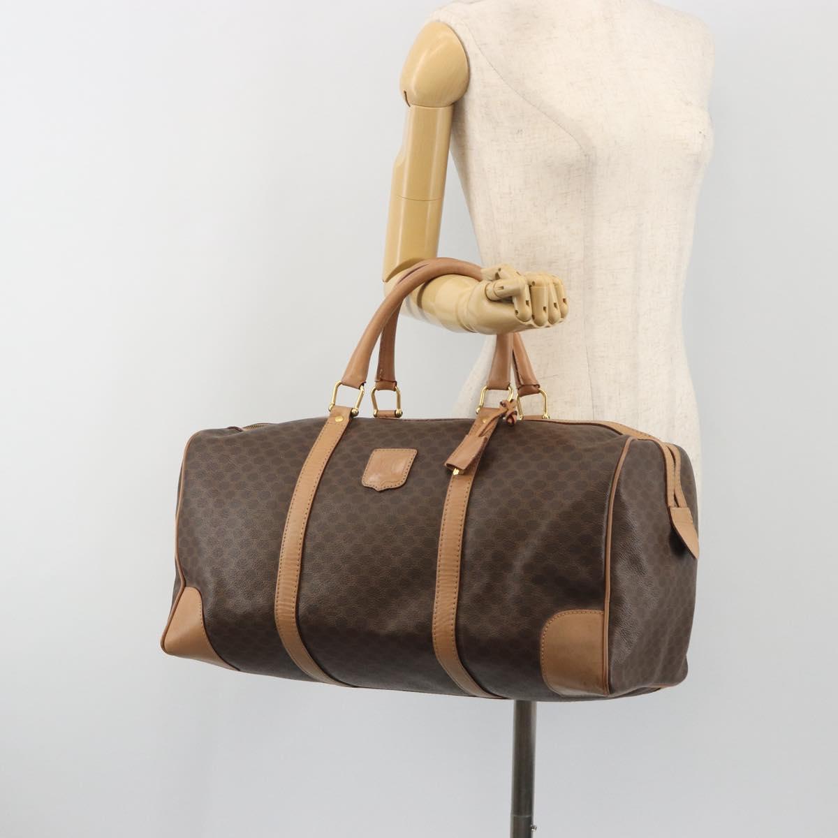 CELINE Macadam Boston Bag PVC Leather Brown Gold Tone Auth 194119A