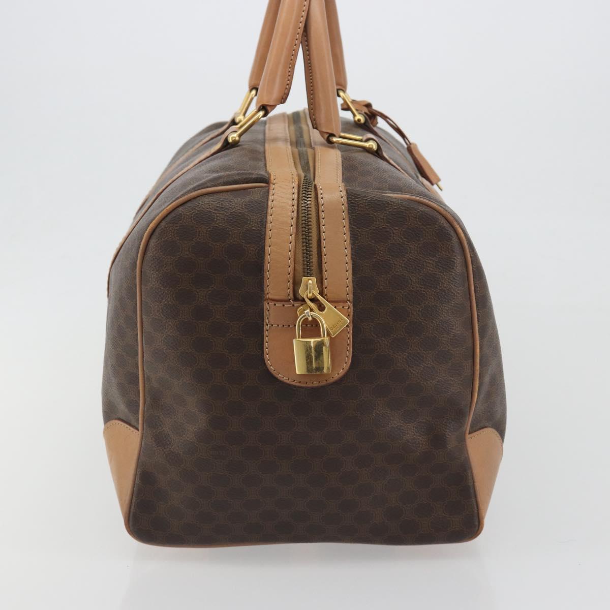 CELINE Macadam Boston Bag PVC Leather Brown Gold Tone Auth 194119A