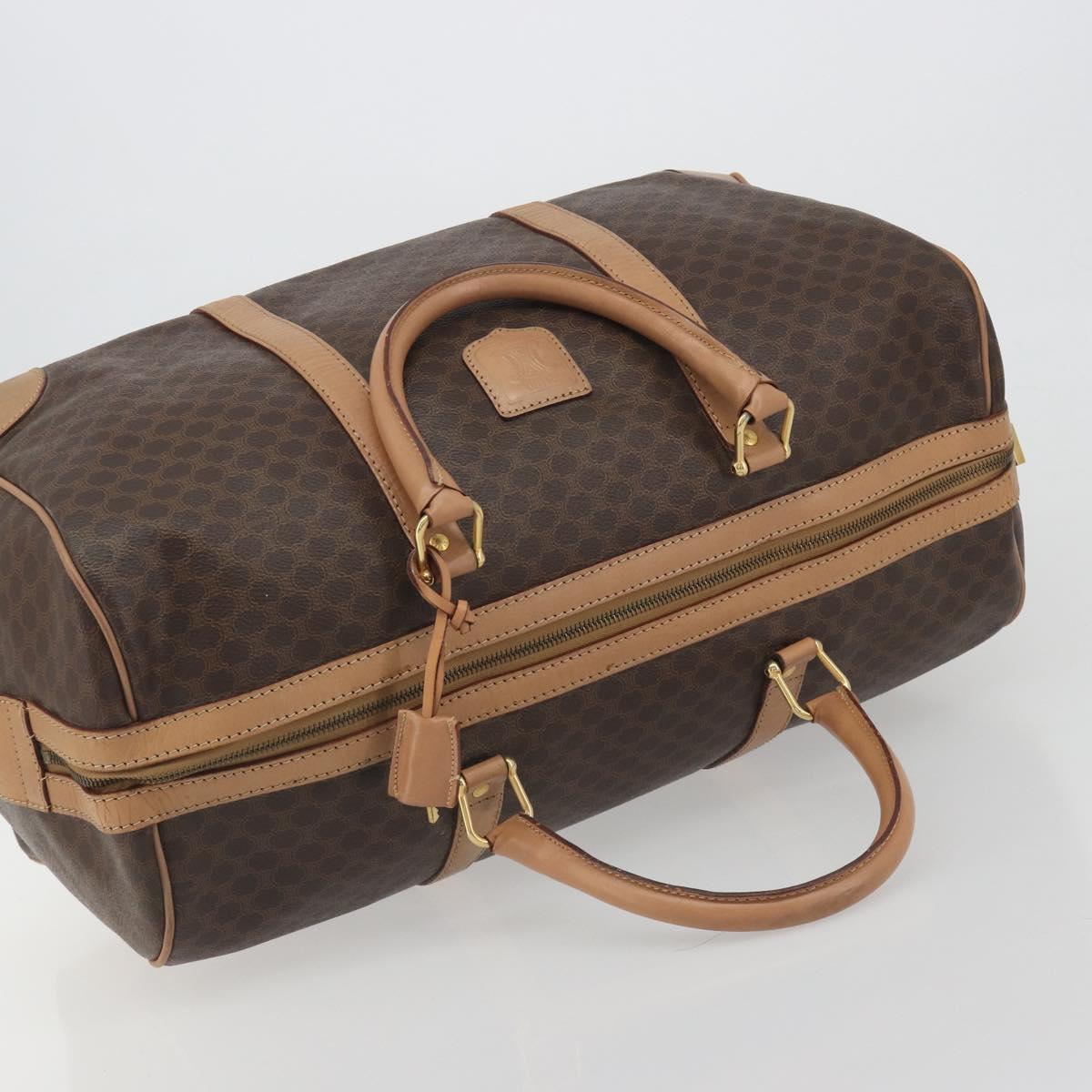 CELINE Macadam Boston Bag PVC Leather Brown Gold Tone Auth 194119A