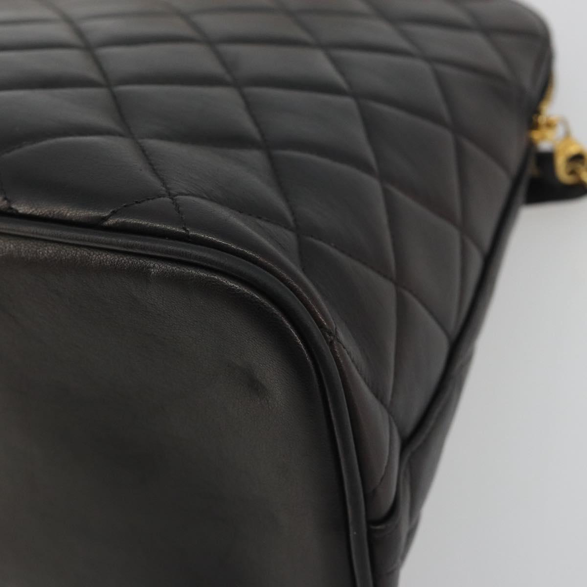 CHANEL Matelasse Chain Shoulder Bag Lamb Skin Black Gold Tone CC Auth 194120V