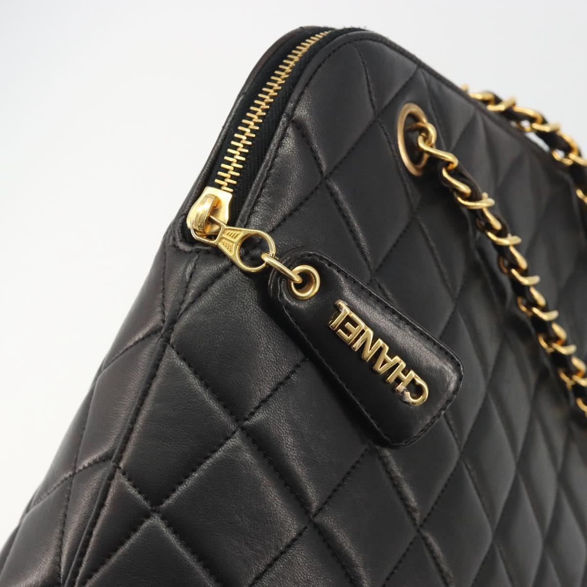 CHANEL Matelasse Chain Shoulder Bag Lamb Skin Black Gold Tone CC Auth 194120V