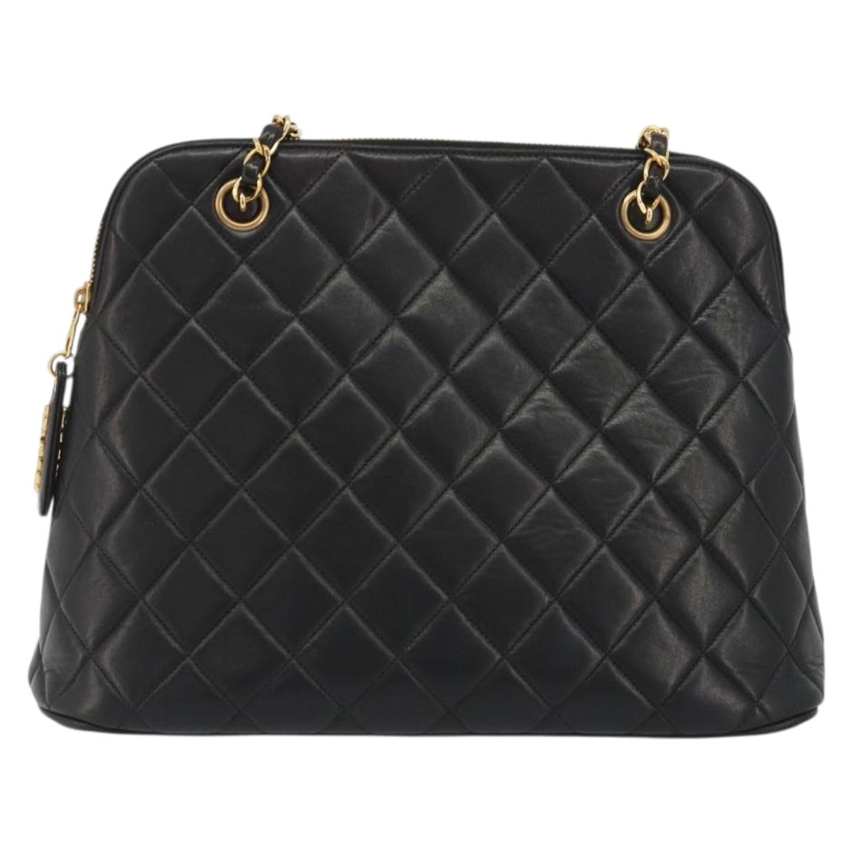 CHANEL Matelasse Chain Shoulder Bag Lamb Skin Black Gold Tone CC Auth 194120V