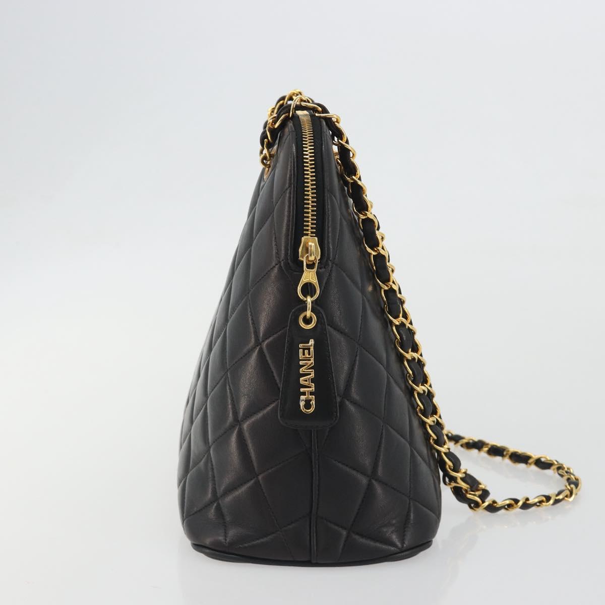 CHANEL Matelasse Chain Shoulder Bag Lamb Skin Black Gold Tone CC Auth 194120V