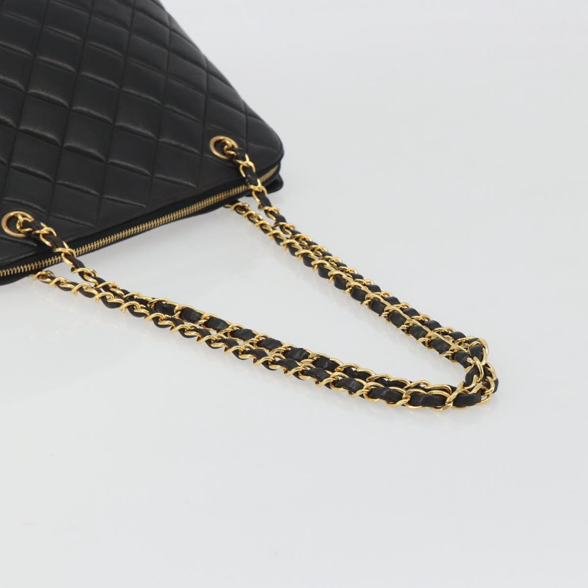 CHANEL Matelasse Chain Shoulder Bag Lamb Skin Black Gold Tone CC Auth 194120V