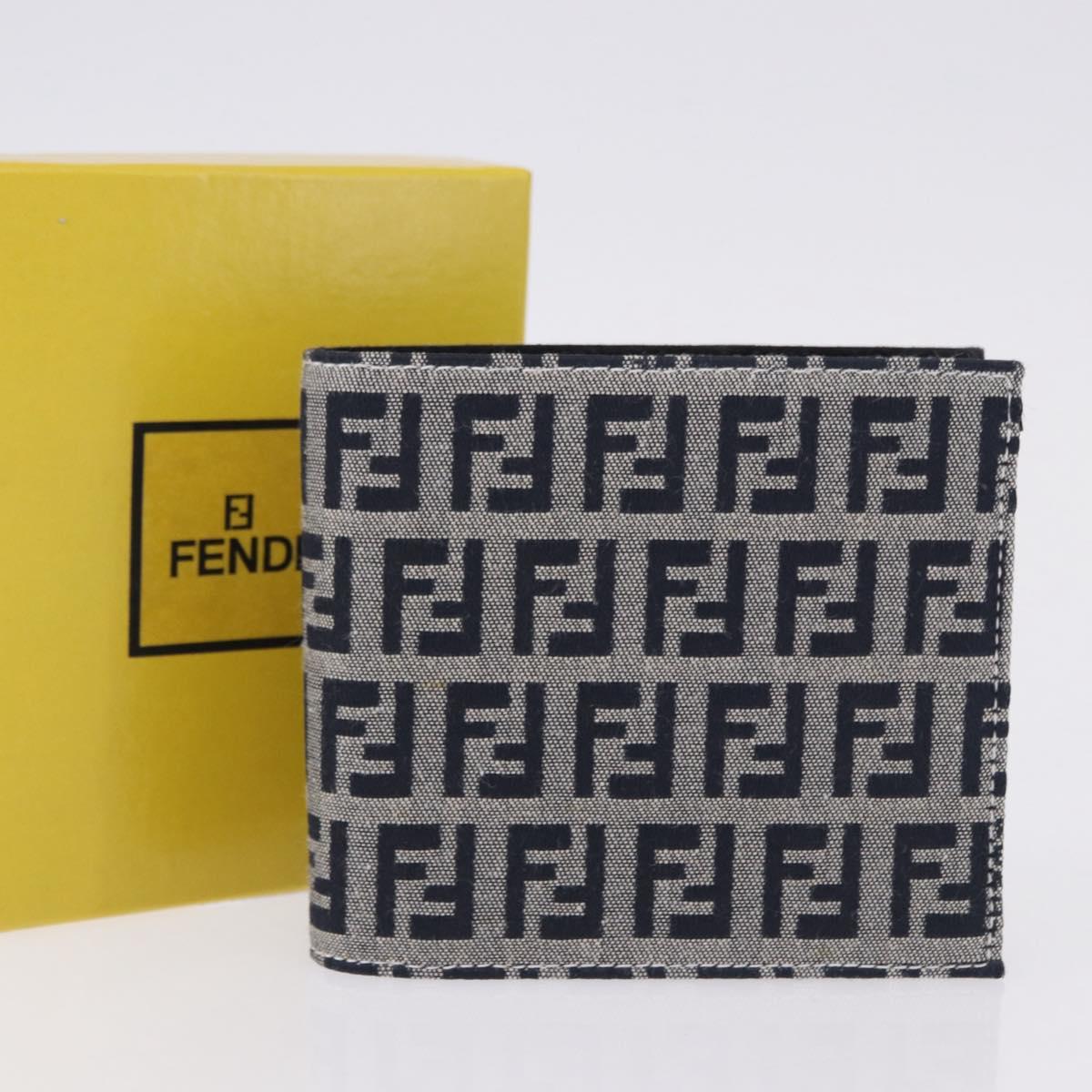 FENDI Zucchino Canvas Bifold Wallet Navy Auth 194127M
