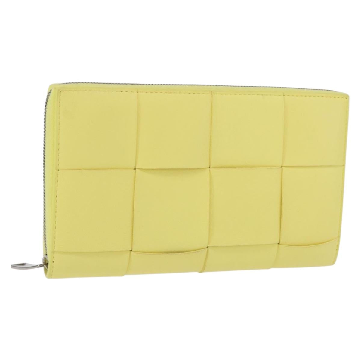 BOTTEGA VENETA MAXI INTRECCIATO Long Wallet Leather Yellow Silver Auth 194128M
