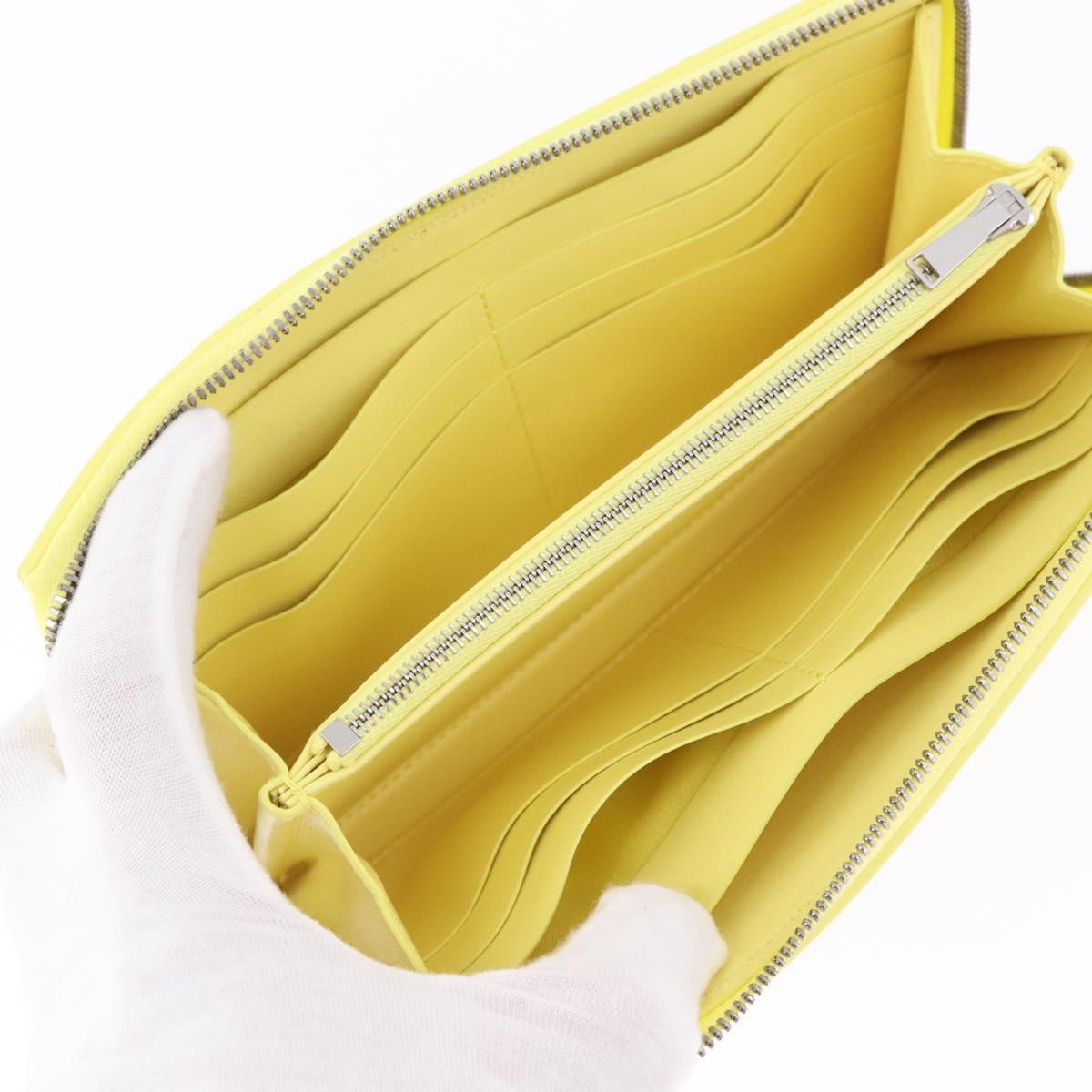 BOTTEGA VENETA MAXI INTRECCIATO Long Wallet Leather Yellow Silver Auth 194128M