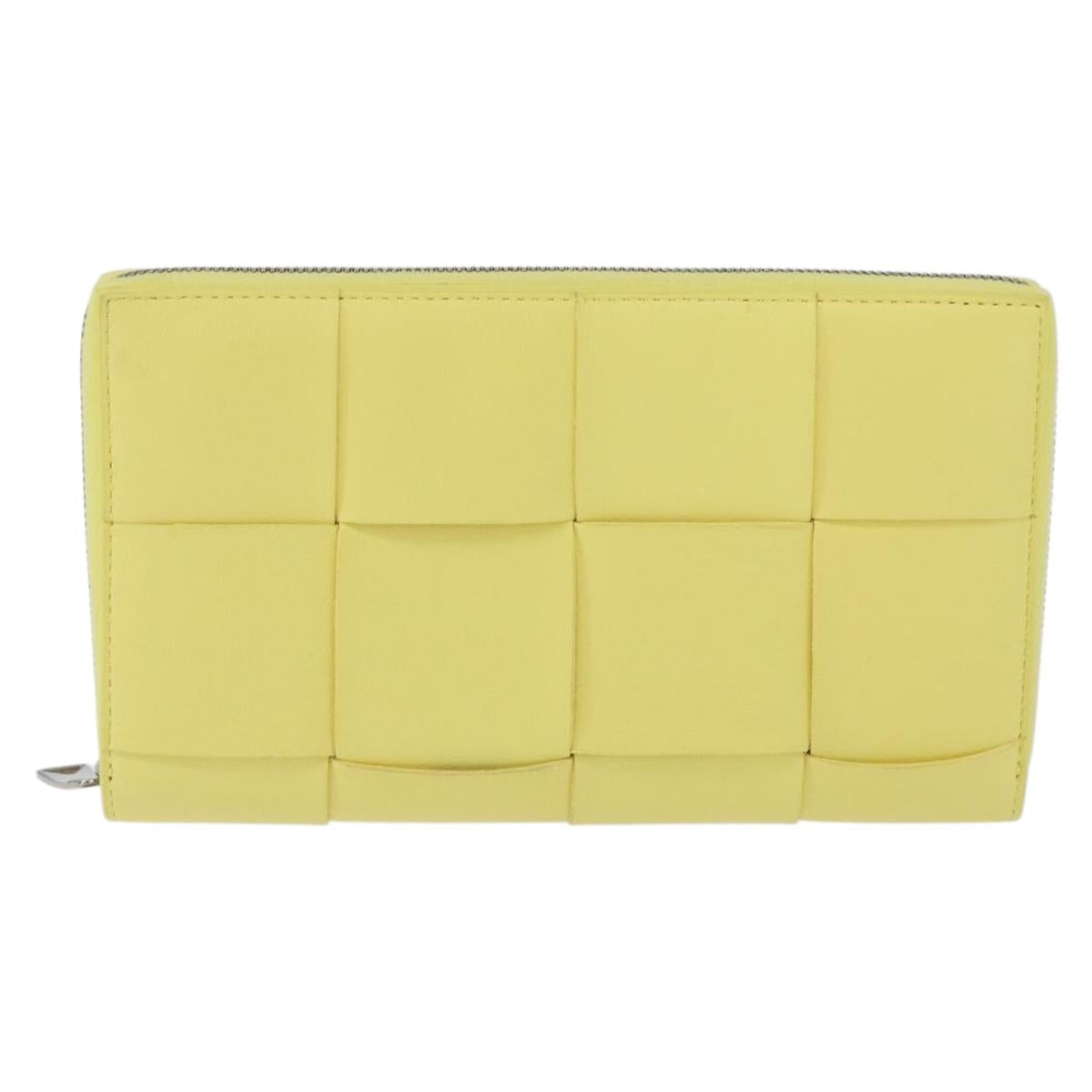 BOTTEGA VENETA MAXI INTRECCIATO Long Wallet Leather Yellow Silver Auth 194128M