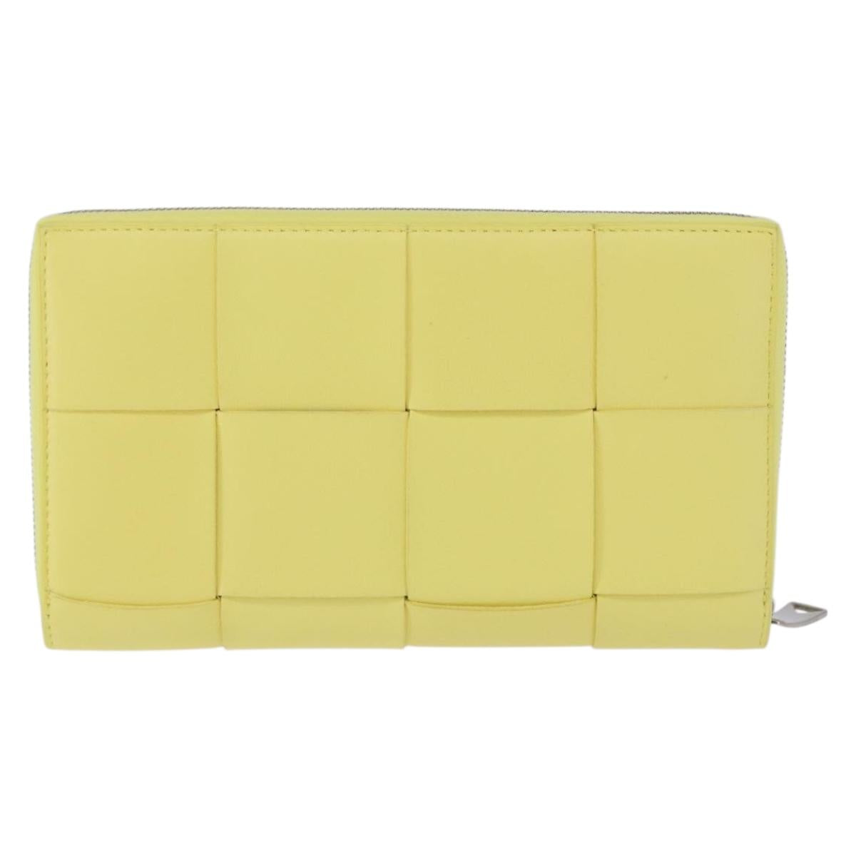 BOTTEGA VENETA MAXI INTRECCIATO Long Wallet Leather Yellow Silver Auth 194128M