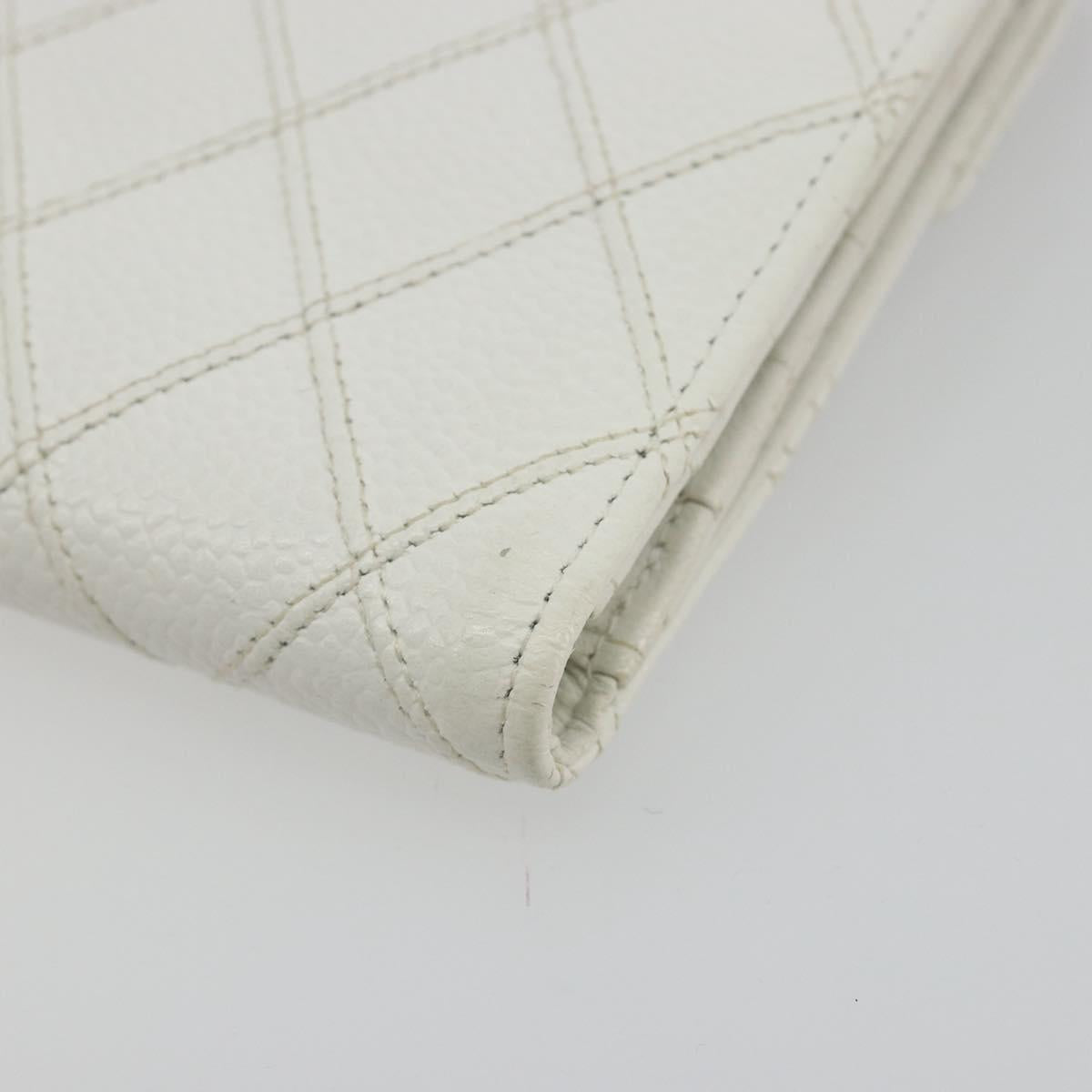 CHANEL Bicolore Bifold Wallet Caviar Skin White Gold Tone CC Auth 194133A