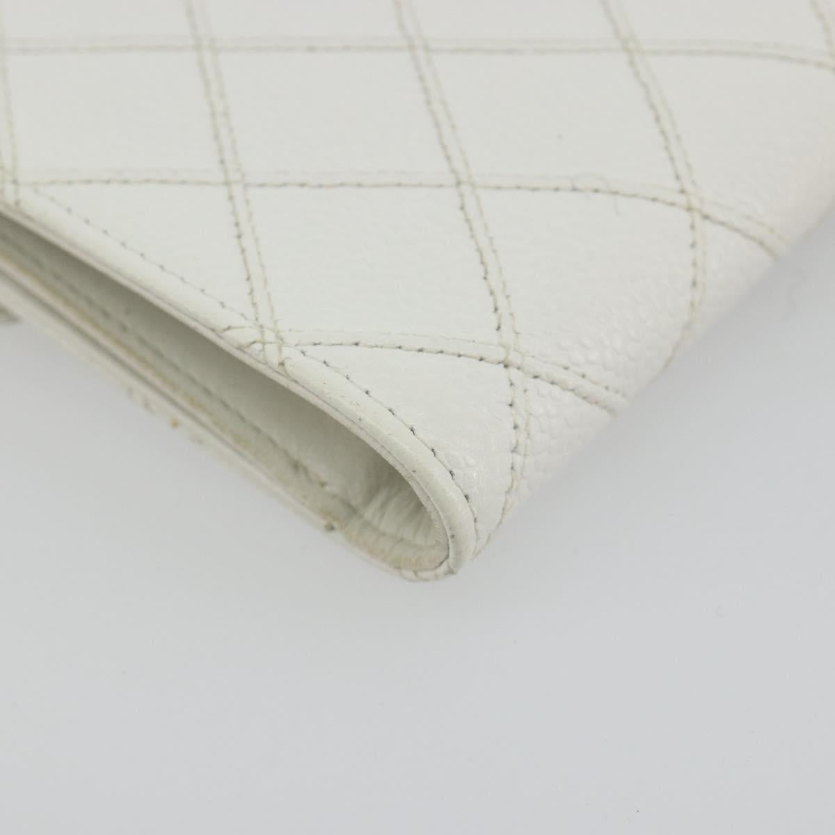 CHANEL Bicolore Bifold Wallet Caviar Skin White Gold Tone CC Auth 194133A