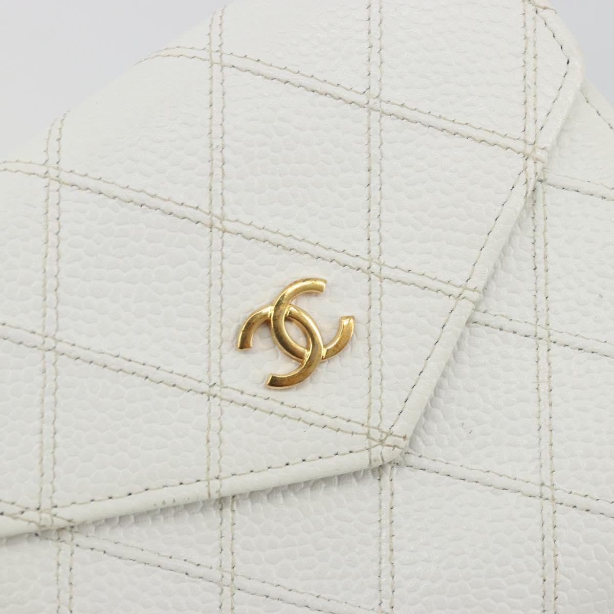 CHANEL Bicolore Bifold Wallet Caviar Skin White Gold Tone CC Auth 194133A