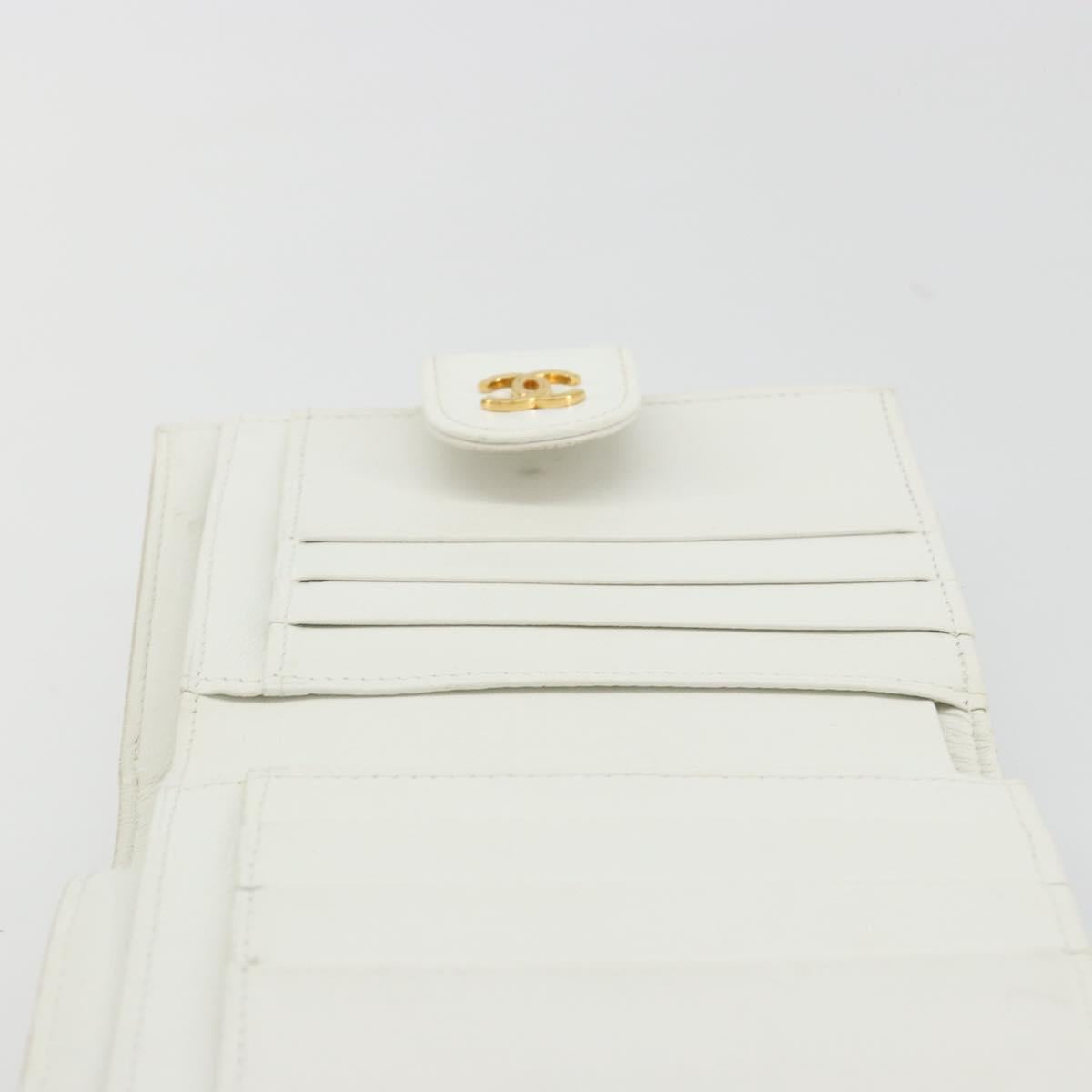 CHANEL Bicolore Bifold Wallet Caviar Skin White Gold Tone CC Auth 194133A
