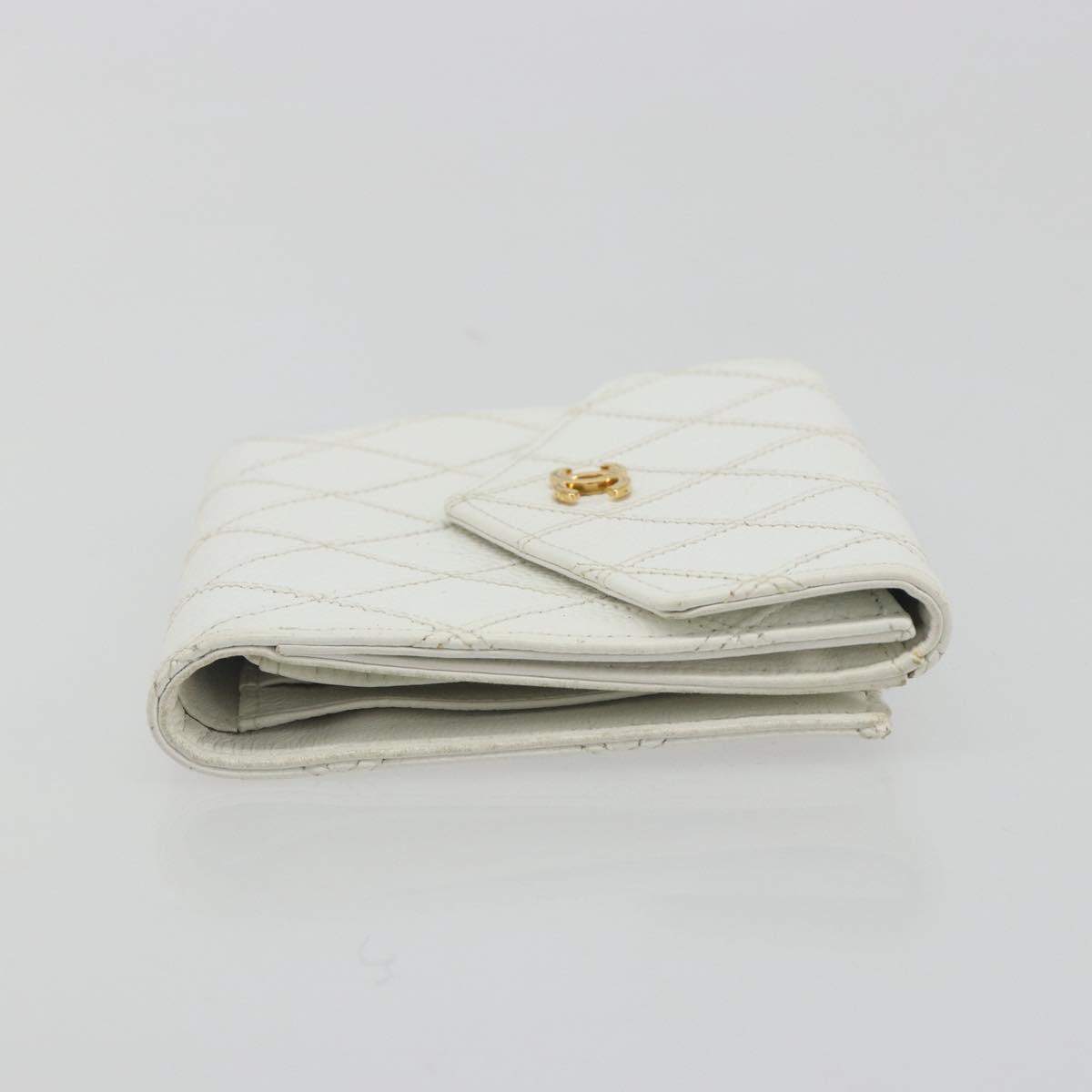 CHANEL Bicolore Bifold Wallet Caviar Skin White Gold Tone CC Auth 194133A