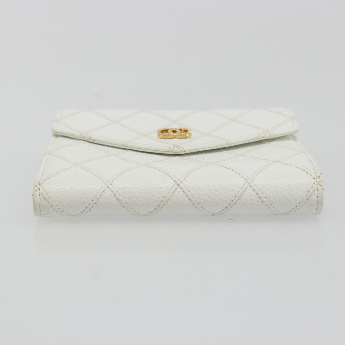 CHANEL Bicolore Bifold Wallet Caviar Skin White Gold Tone CC Auth 194133A
