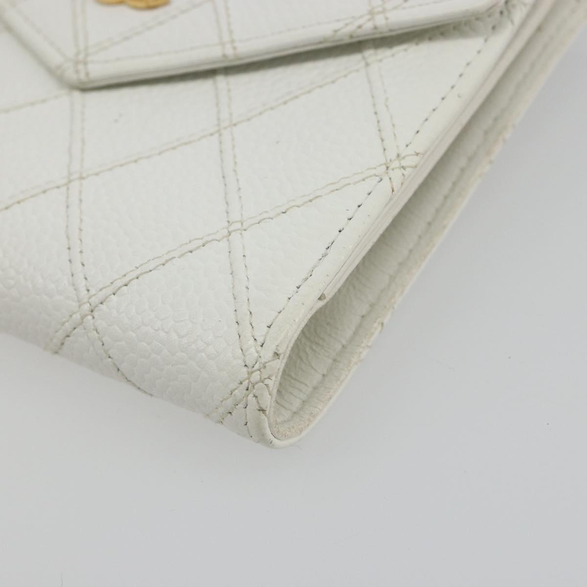 CHANEL Bicolore Bifold Wallet Caviar Skin White Gold Tone CC Auth 194133A