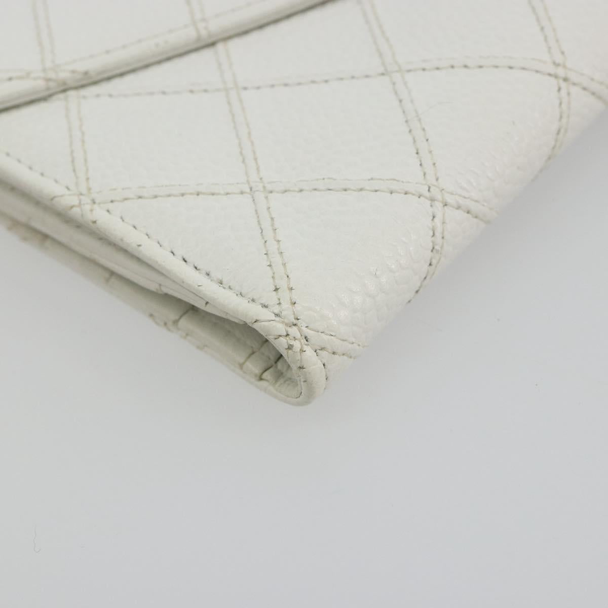 CHANEL Bicolore Bifold Wallet Caviar Skin White Gold Tone CC Auth 194133A