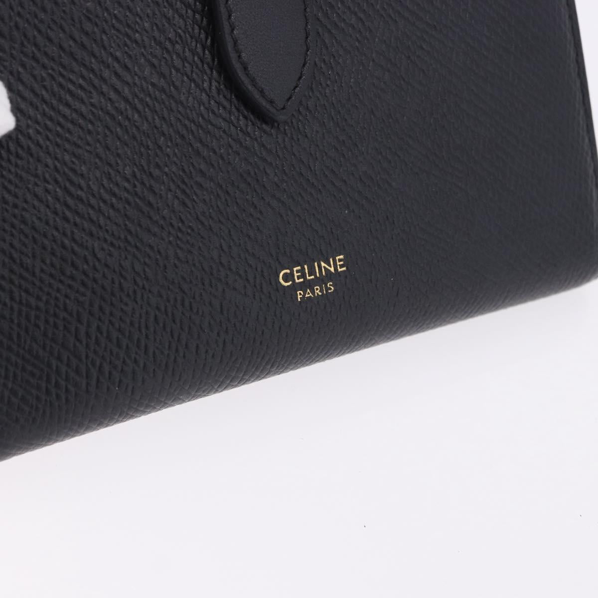 CELINE Medium Strap Wallet Leather Black Gold Auth 194135A