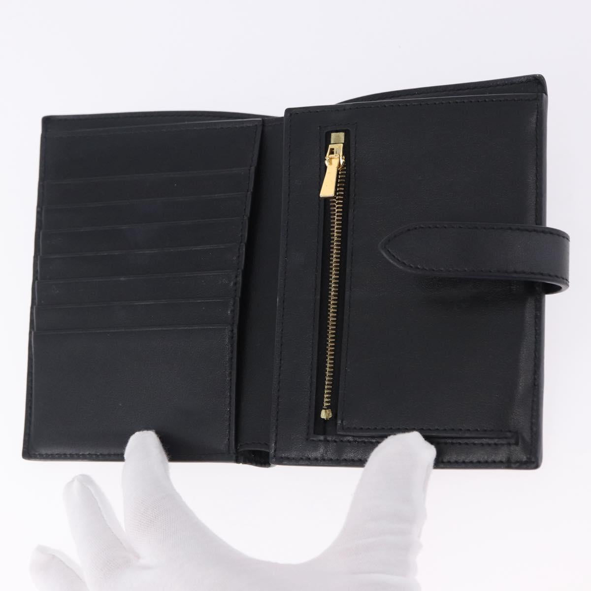 CELINE Medium Strap Wallet Leather Black Gold Auth 194135A