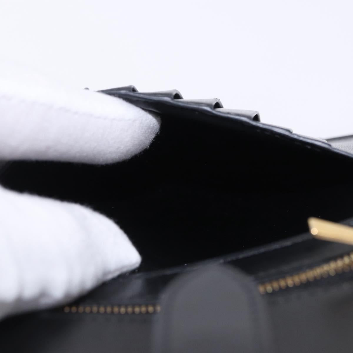 CELINE Medium Strap Wallet Leather Black Gold Auth 194135A