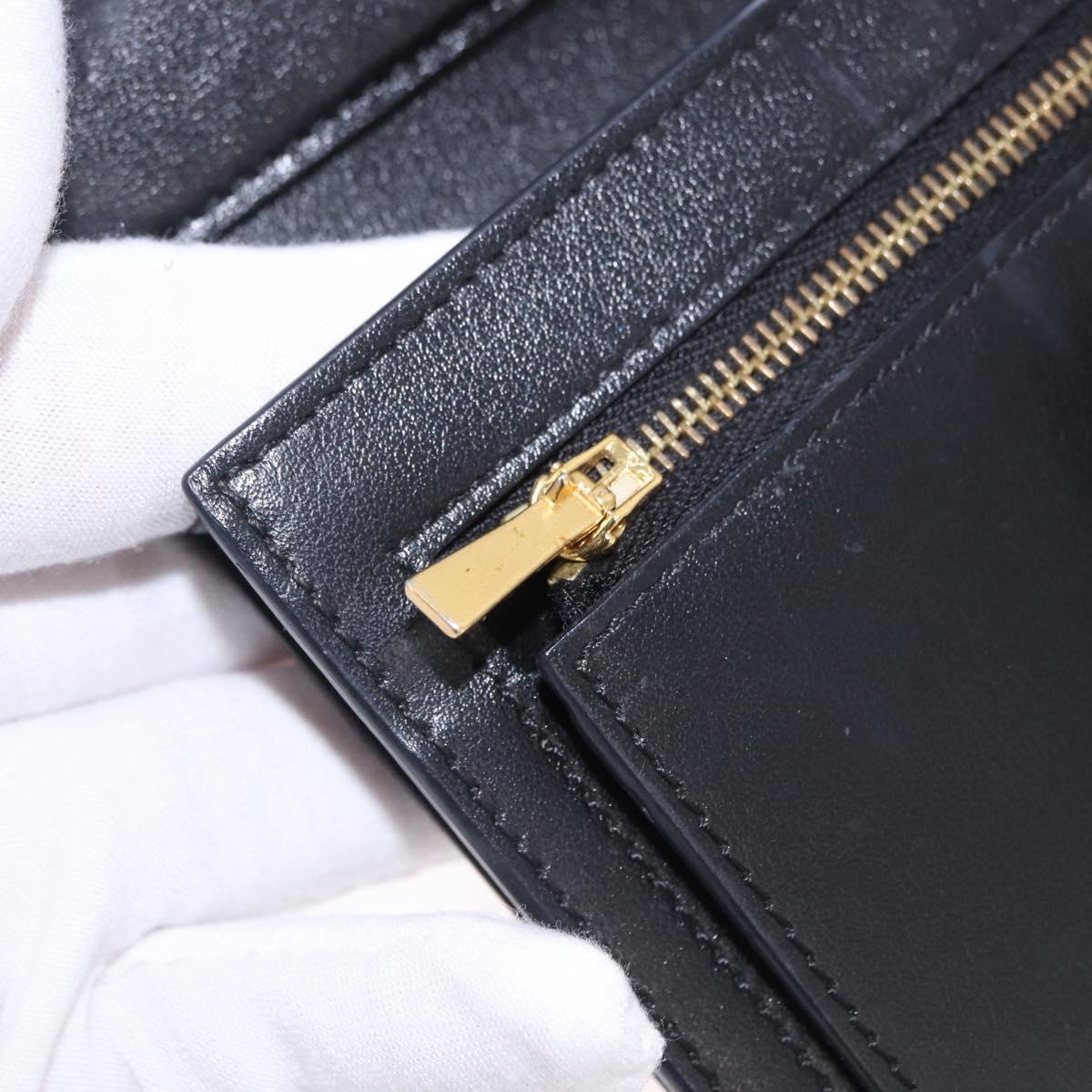 CELINE Medium Strap Wallet Leather Black Gold Auth 194135A