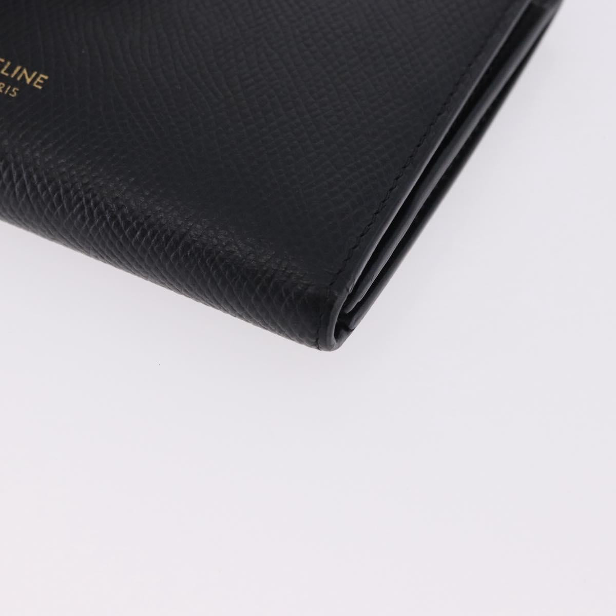 CELINE Medium Strap Wallet Leather Black Gold Auth 194135A