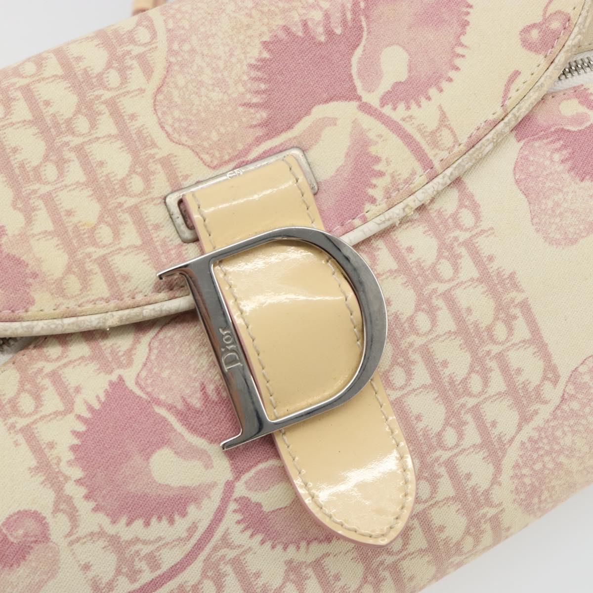 Christian Dior Saddle Chain Shoulder Bag Canvas Pink Silver Auth 194136