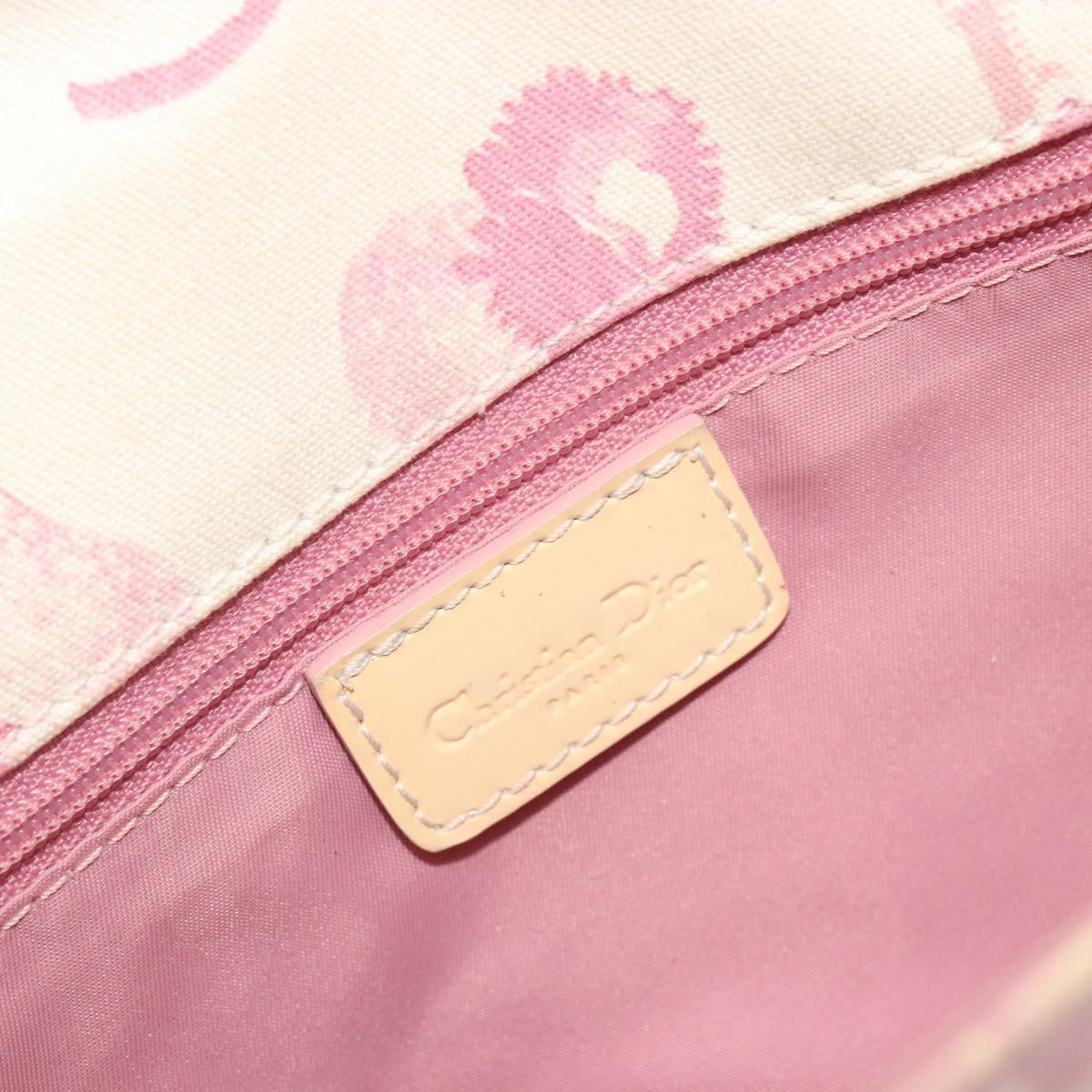 Christian Dior Saddle Chain Shoulder Bag Canvas Pink Silver Auth 194136