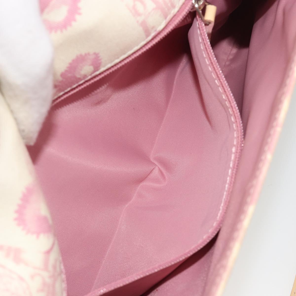 Christian Dior Saddle Chain Shoulder Bag Canvas Pink Silver Auth 194136