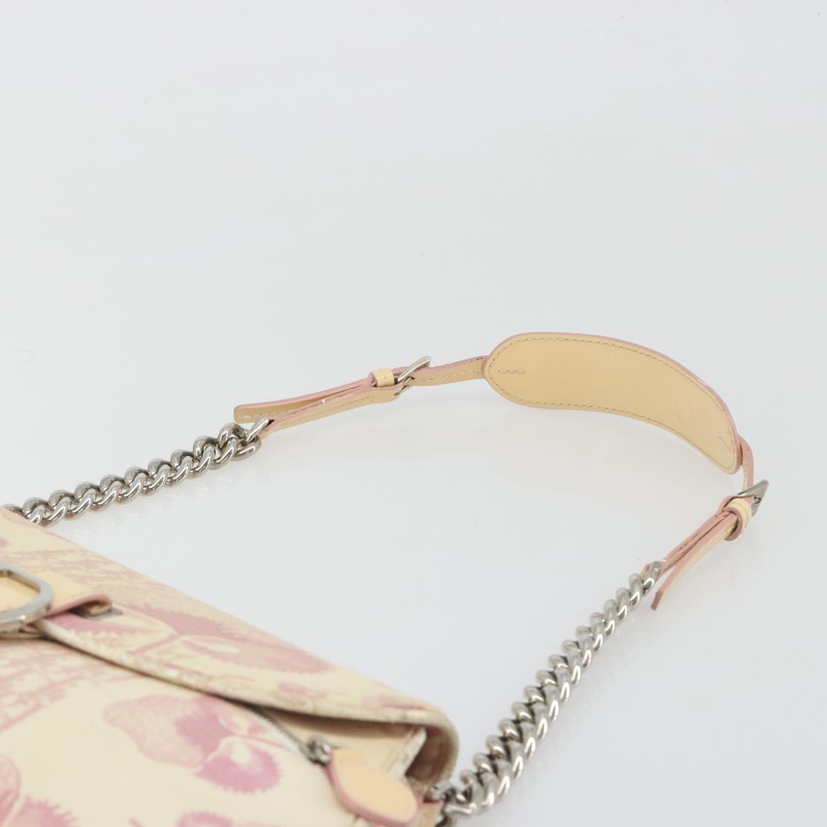 Christian Dior Saddle Chain Shoulder Bag Canvas Pink Silver Auth 194136
