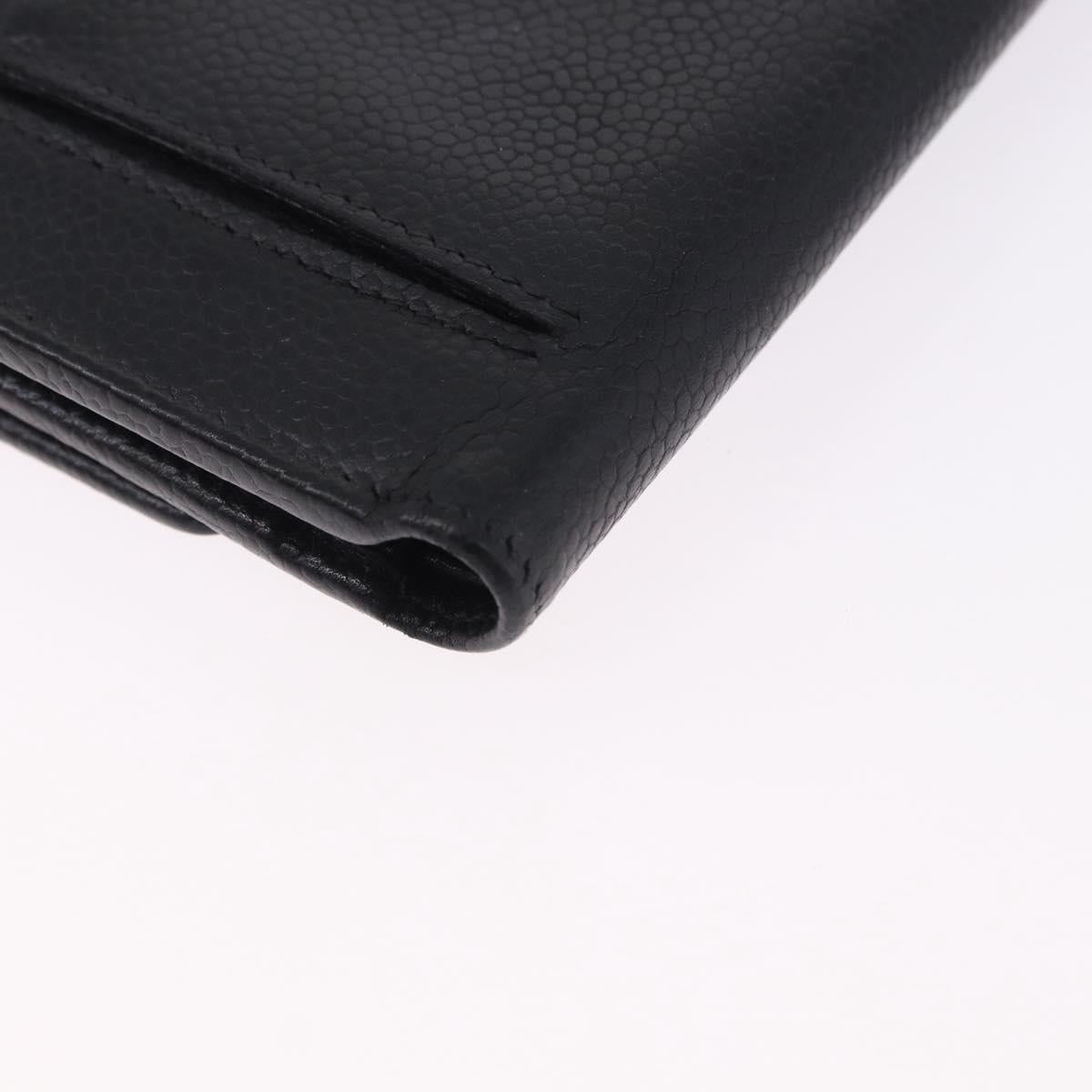 CHANEL COCO Mark Bifold Wallet Caviar Skin Black Silver CC Auth 194143A