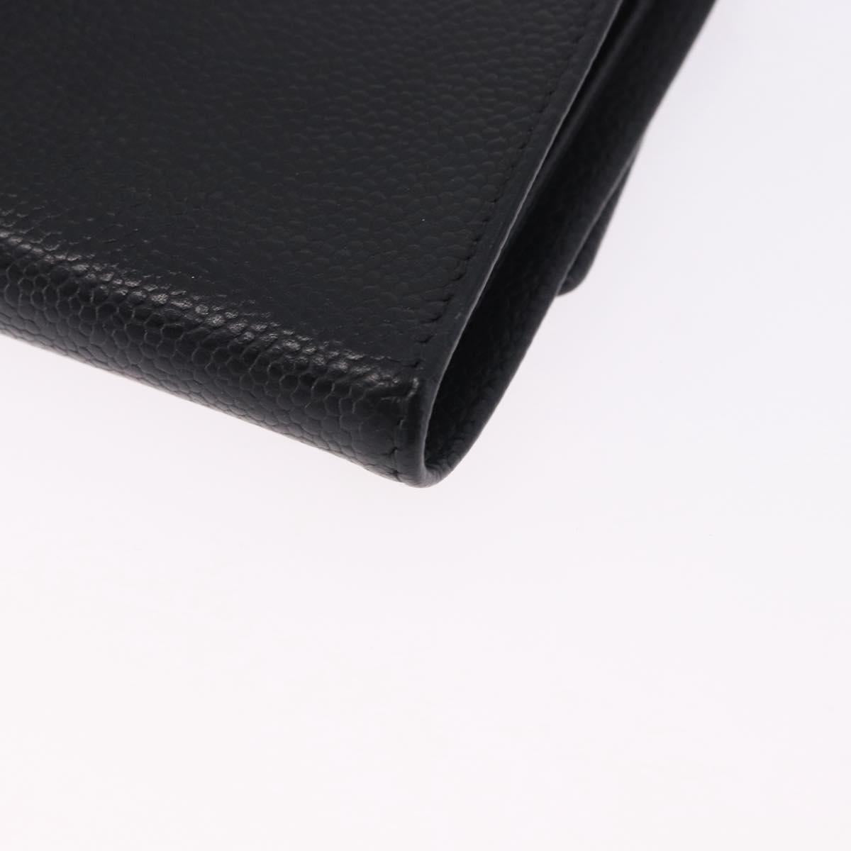 CHANEL COCO Mark Bifold Wallet Caviar Skin Black Silver CC Auth 194143A