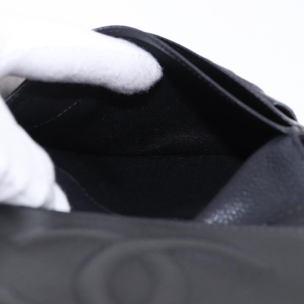 CHANEL COCO Mark Bifold Wallet Caviar Skin Black Silver CC Auth 194143A