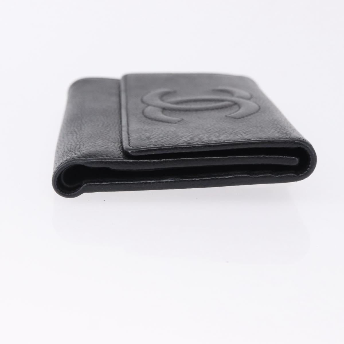 CHANEL COCO Mark Bifold Wallet Caviar Skin Black Silver CC Auth 194143A