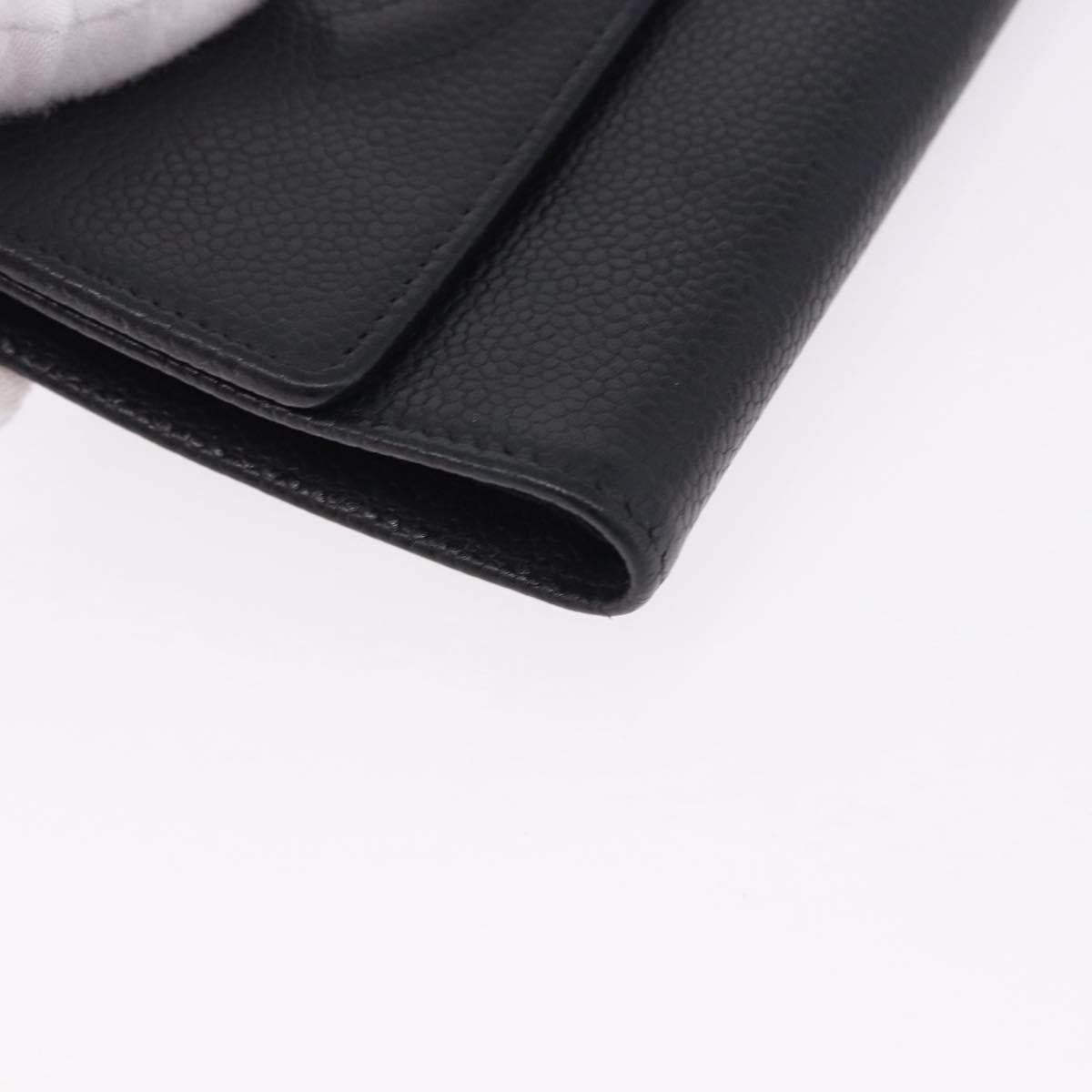 CHANEL COCO Mark Bifold Wallet Caviar Skin Black Silver CC Auth 194143A