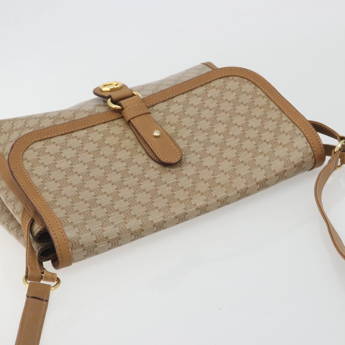 CELINE Macadam Shoulder Bag PVC Leather Beige Gold Tone Auth 194144A