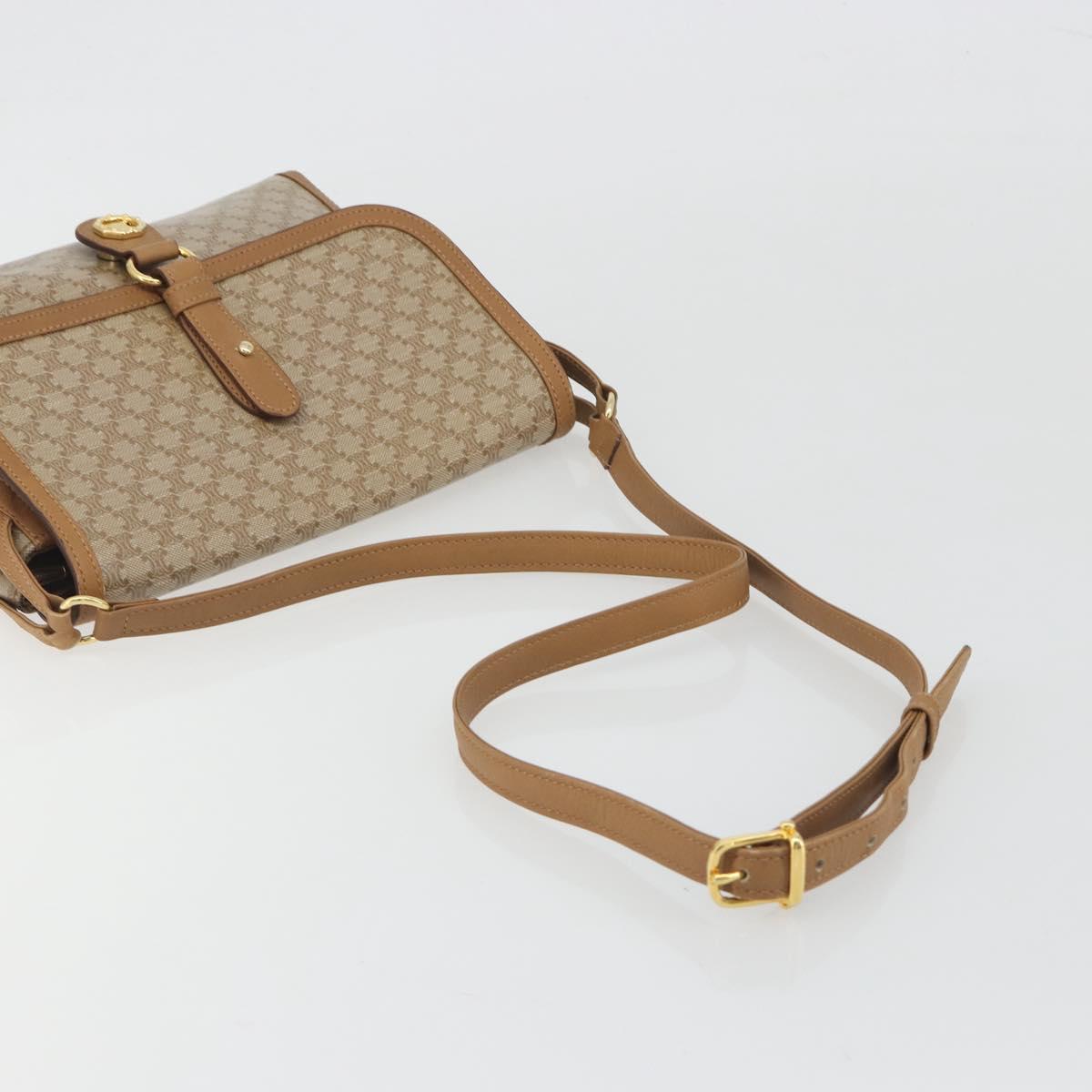 CELINE Macadam Shoulder Bag PVC Leather Beige Gold Tone Auth 194144A