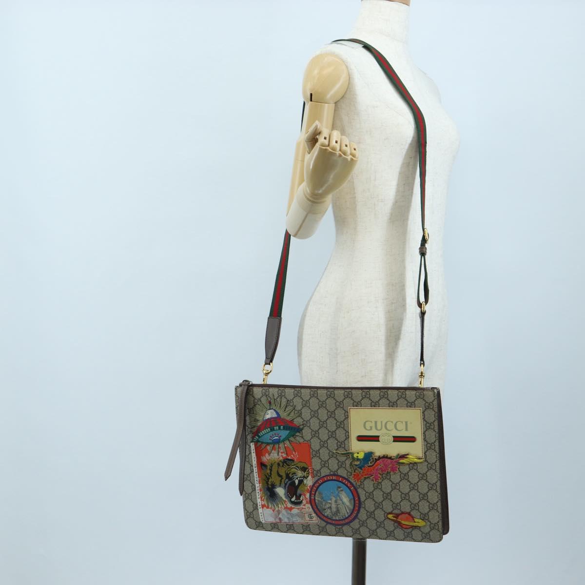 GUCCI GG Supreme Web Sherry Line Courier Bag PVC Beige Gold 474083 Auth 194145V