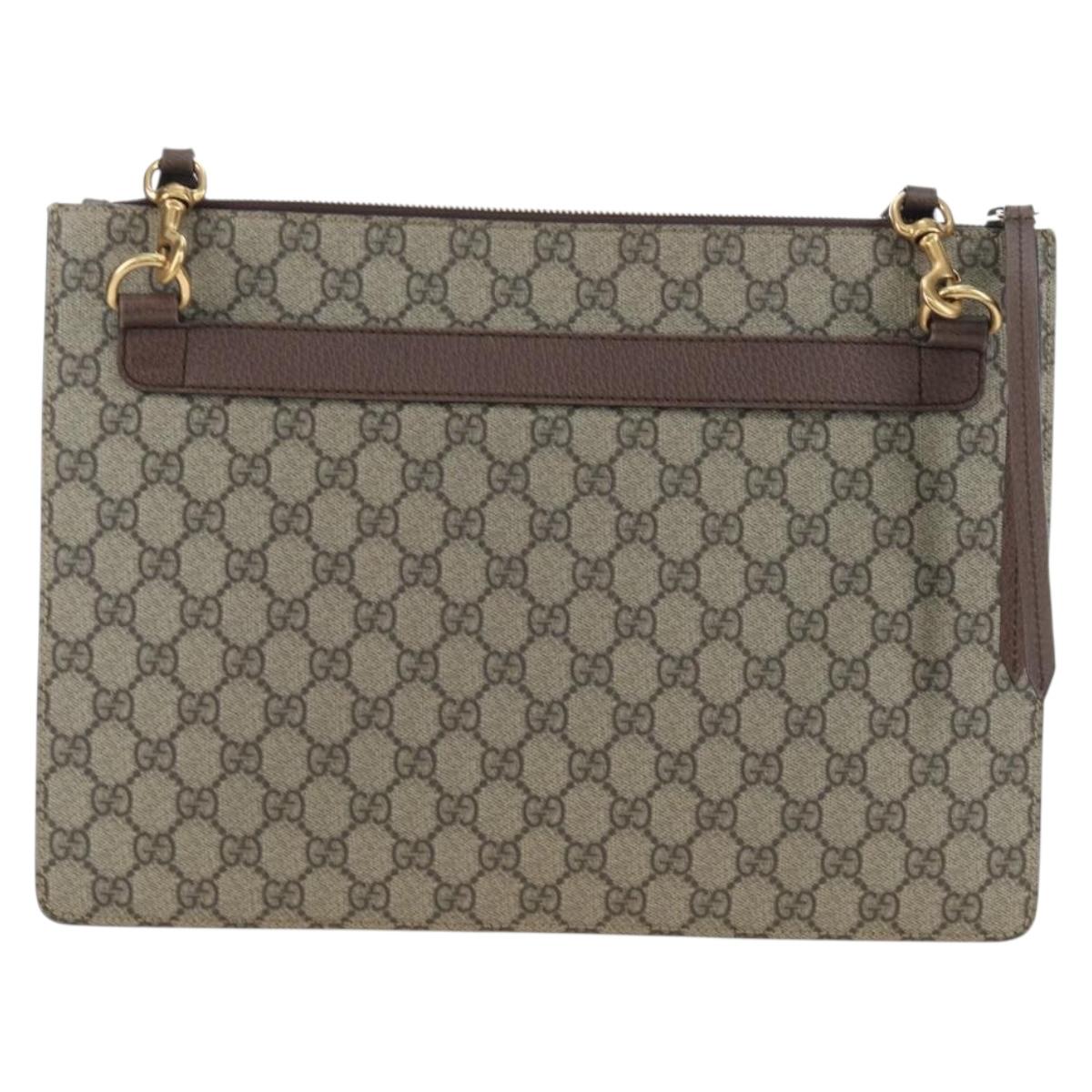 GUCCI GG Supreme Web Sherry Line Courier Bag PVC Beige Gold 474083 Auth 194145V