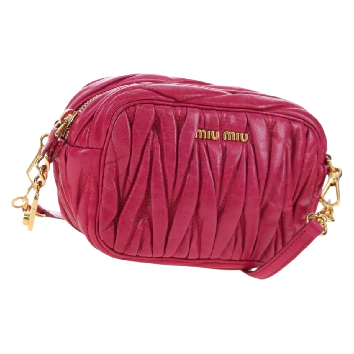 Miu Miu Matelasse Shoulder Bag Leather Pink Gold Tone Auth 194148V