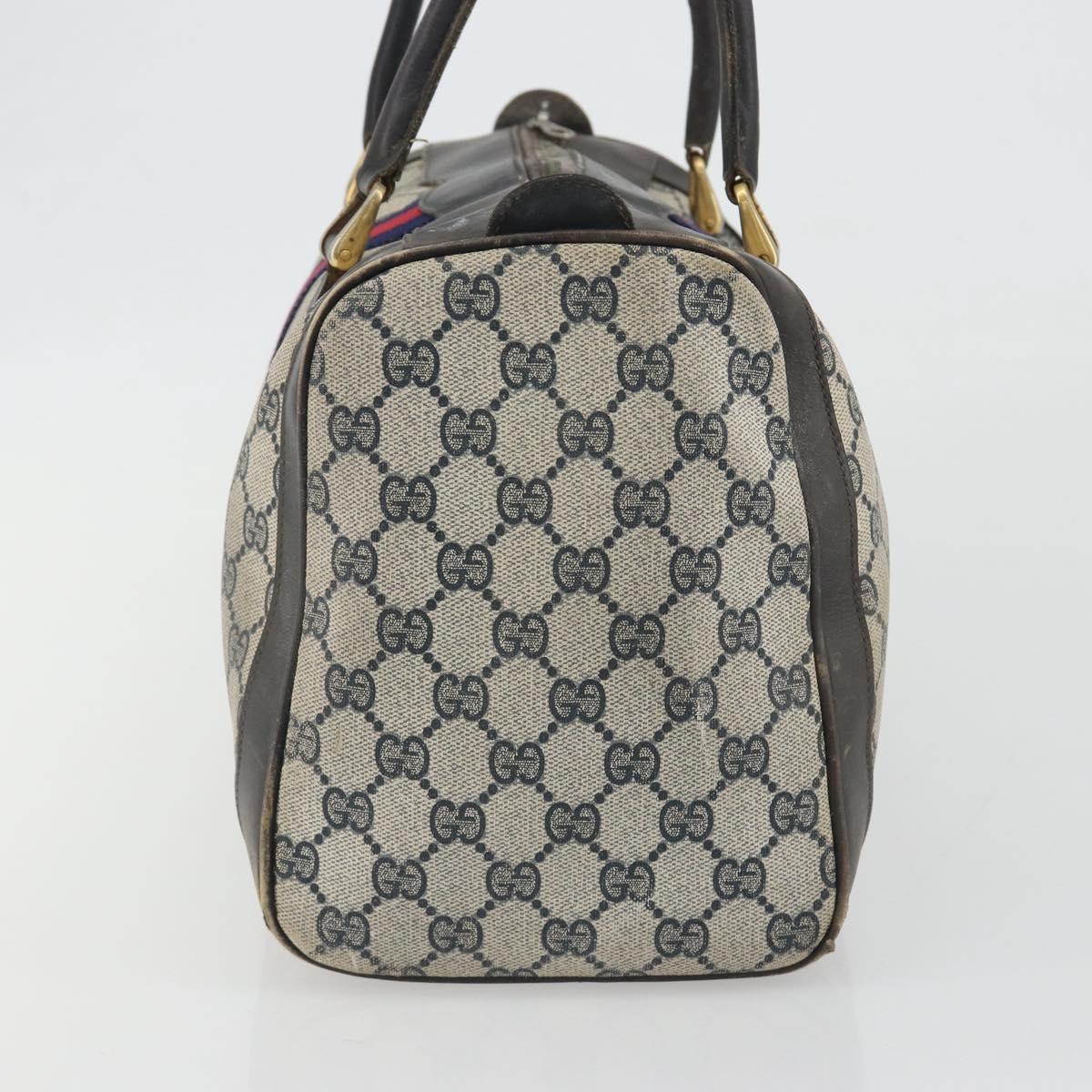 GUCCI GG Supreme Hand Bag PVC Leather Navy Gold Tone Auth 194149