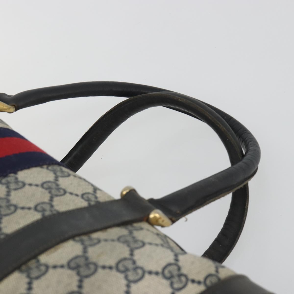 GUCCI GG Supreme Hand Bag PVC Leather Navy Gold Tone Auth 194149