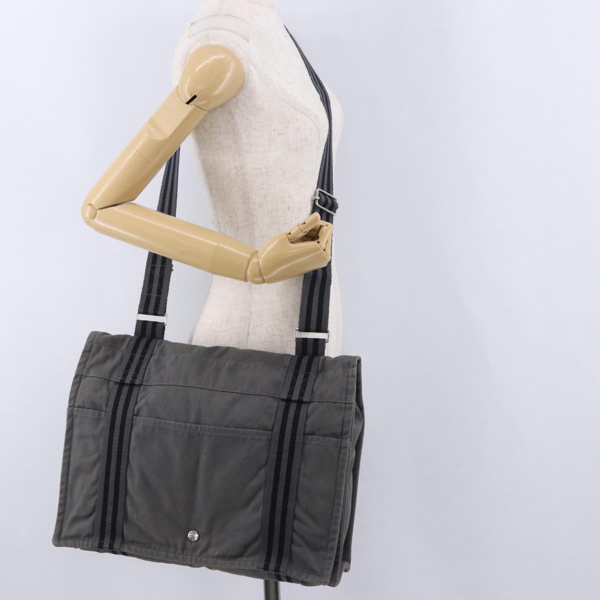 HERMES Fourre Tout Bassas MM Shoulder Bag Canvas Gray Silver Auth 194155