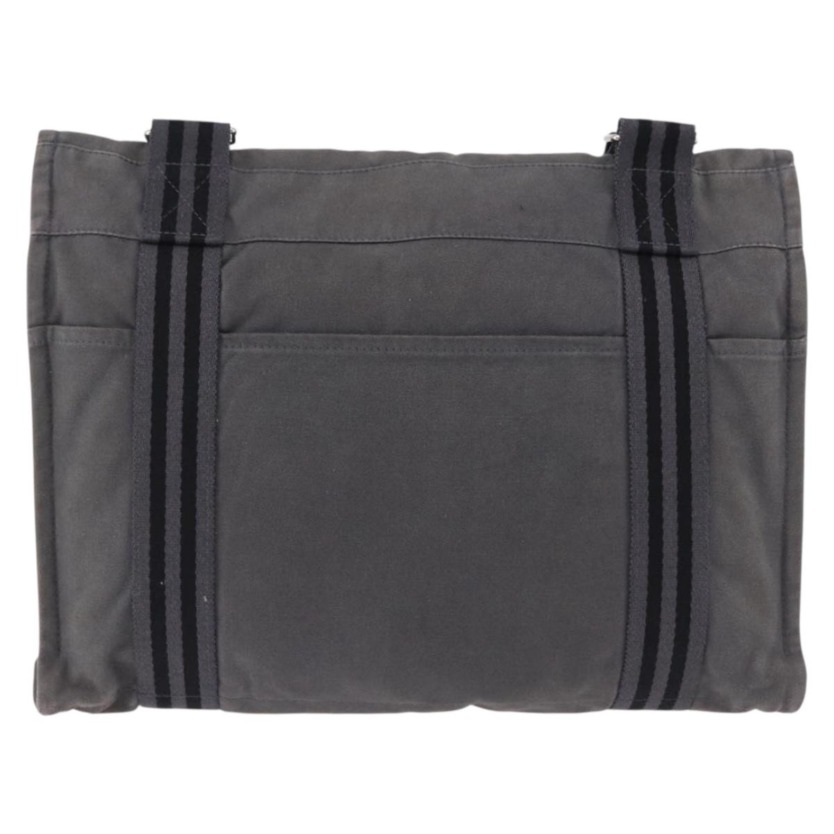 HERMES Fourre Tout Bassas MM Shoulder Bag Canvas Gray Silver Auth 194155