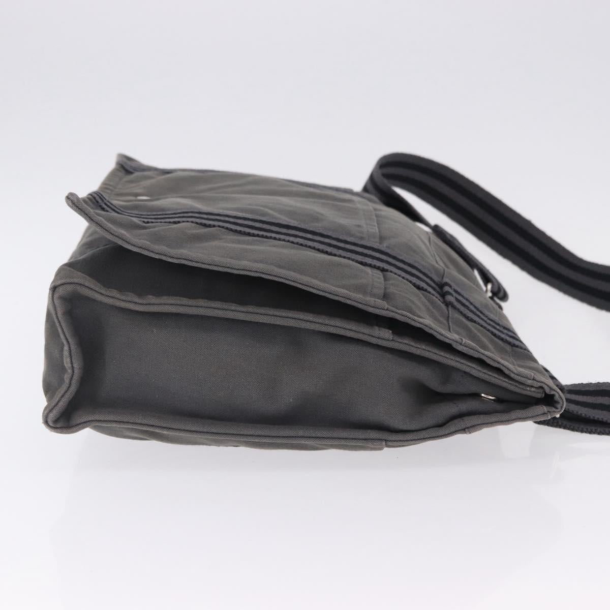 HERMES Fourre Tout Bassas MM Shoulder Bag Canvas Gray Silver Auth 194155