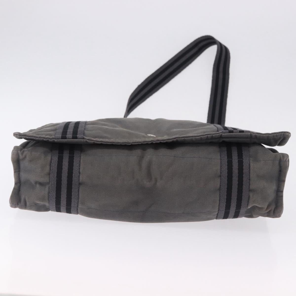 HERMES Fourre Tout Bassas MM Shoulder Bag Canvas Gray Silver Auth 194155