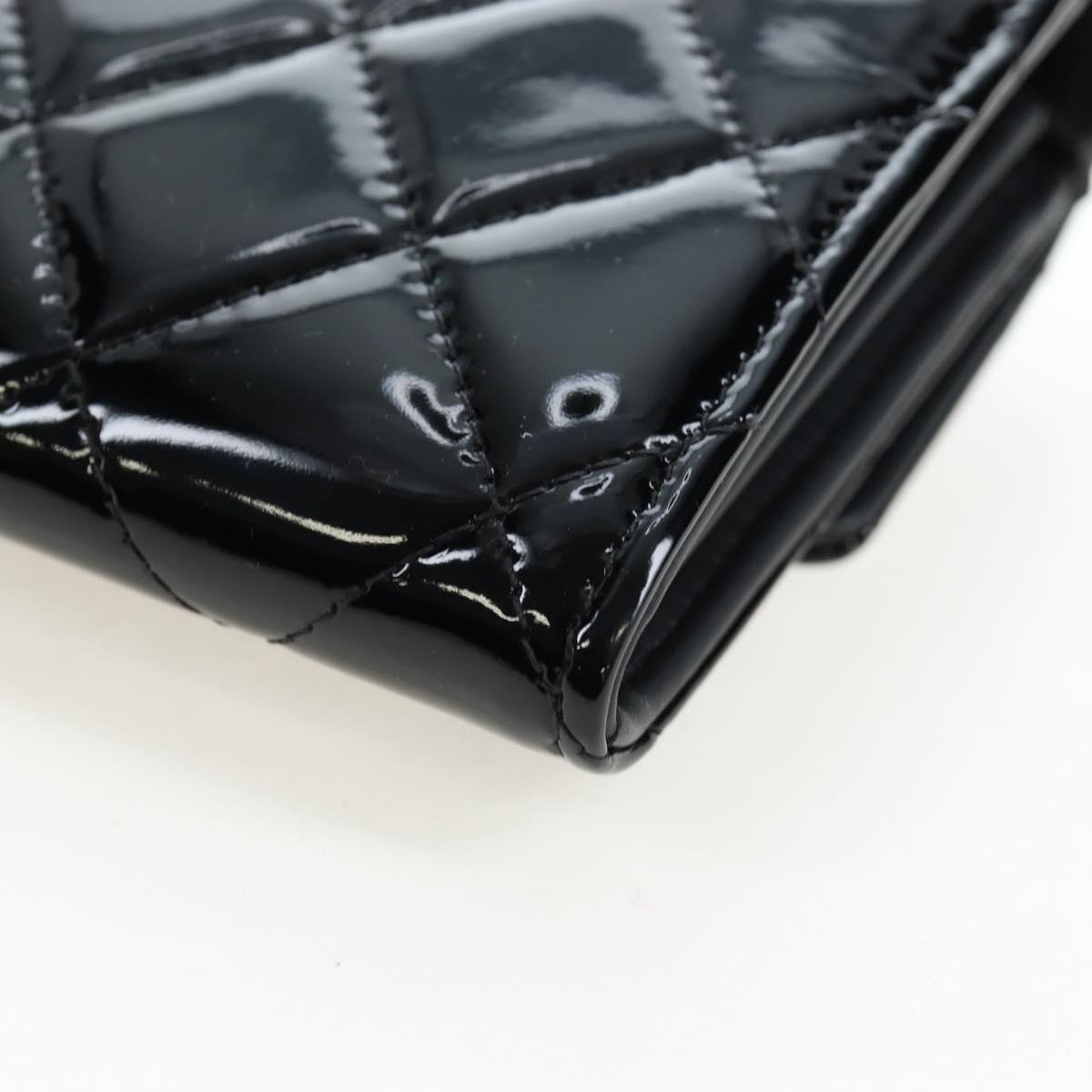 CHANEL Brilliant Matelasse Long Wallet Patent Black Silver CC Auth 194160M