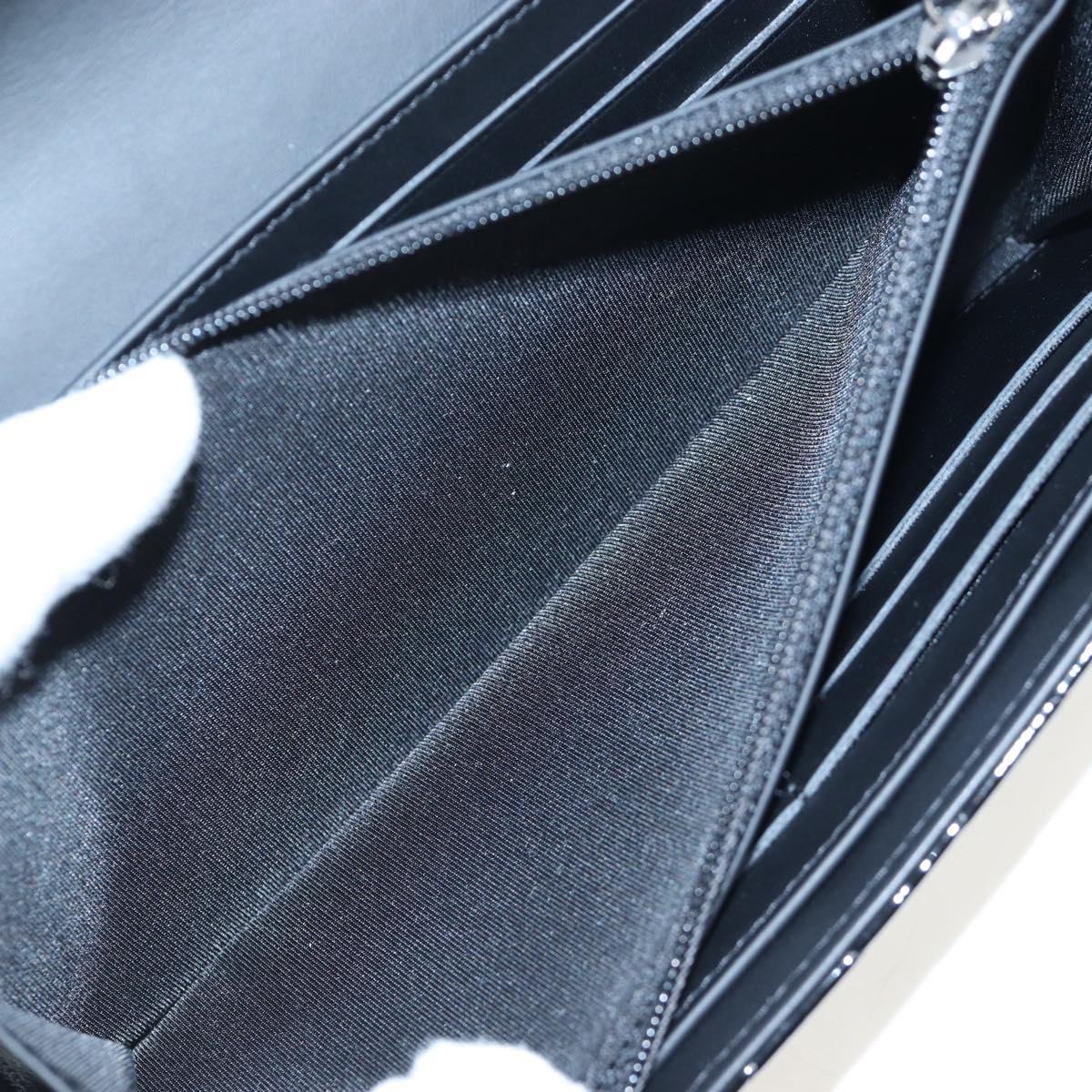 CHANEL Brilliant Matelasse Long Wallet Patent Black Silver CC Auth 194160M