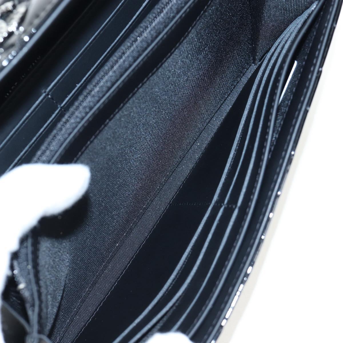 CHANEL Brilliant Matelasse Long Wallet Patent Black Silver CC Auth 194160M