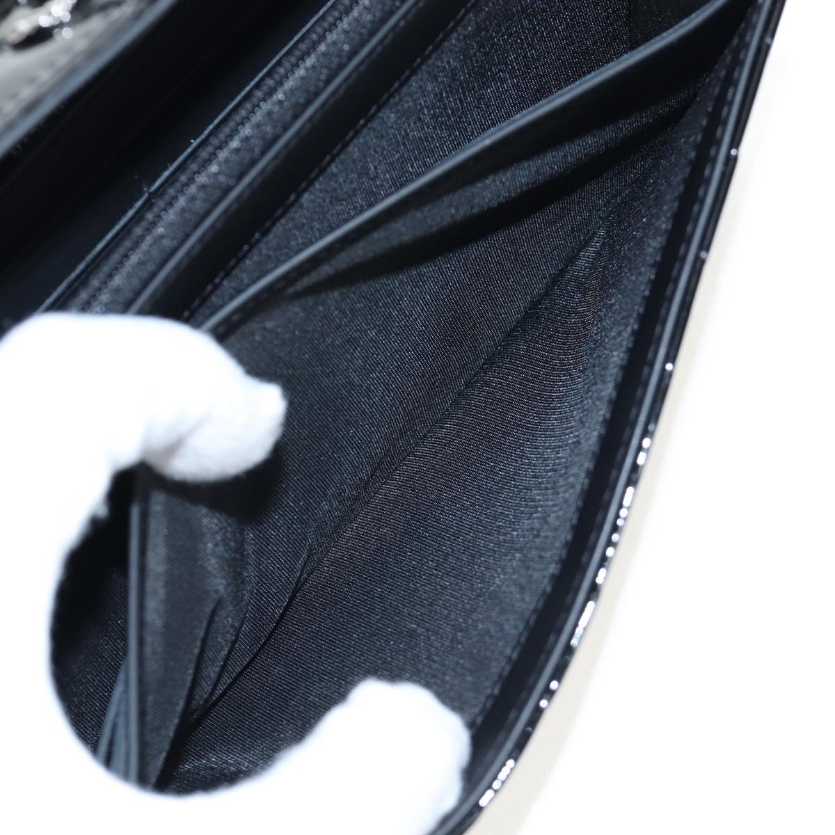 CHANEL Brilliant Matelasse Long Wallet Patent Black Silver CC Auth 194160M